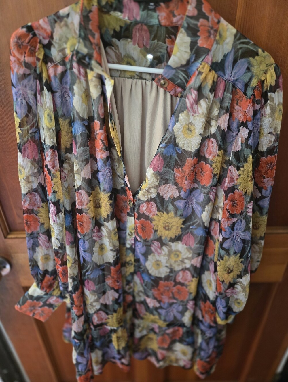 Floral V-Neck Sheer Tunic Top - Multi